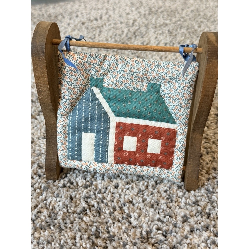 Vintage Handcrafted Dollhouse Wooden Quilt Block Rack Farmhouse Decor Desk Decor